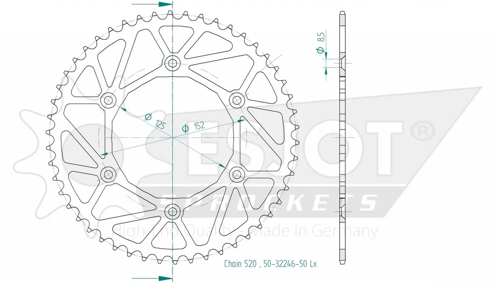 Bestel Nu ESJOT - REAR ALU 50T, 520 - Sprockets - BLACK