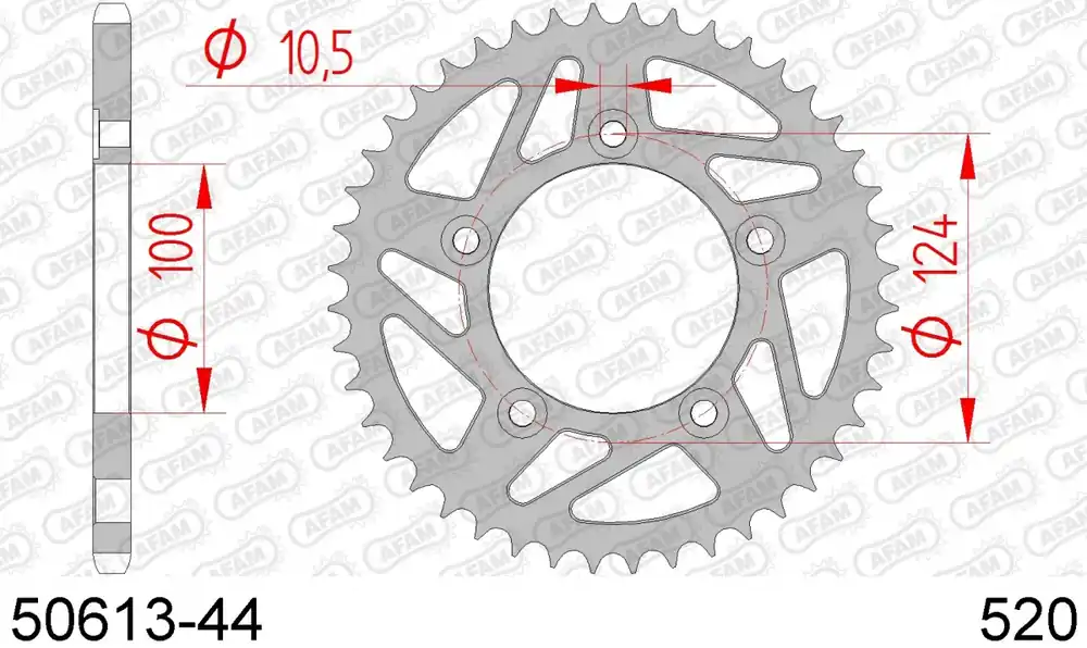 AFAM - REAR STEEL 44T, 520 - Sprockets - Compatibel met Ducati Trendy