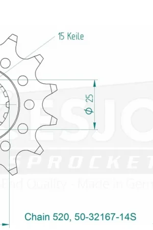 Gecertificeerd ESJOT - FRONT 14T, LIGHT, 520 - Sprockets - Compatibel met Ducati