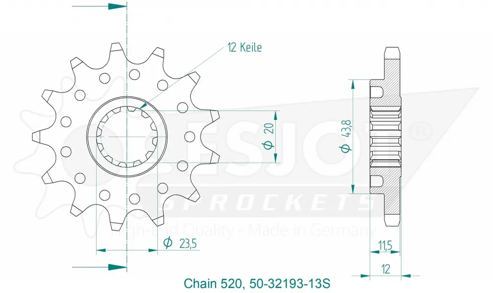 ESJOT - FRONT 13T, LIGHT, 520 - Sprockets - Compatibel met Honda CRF 450L Beperkte Voorraad