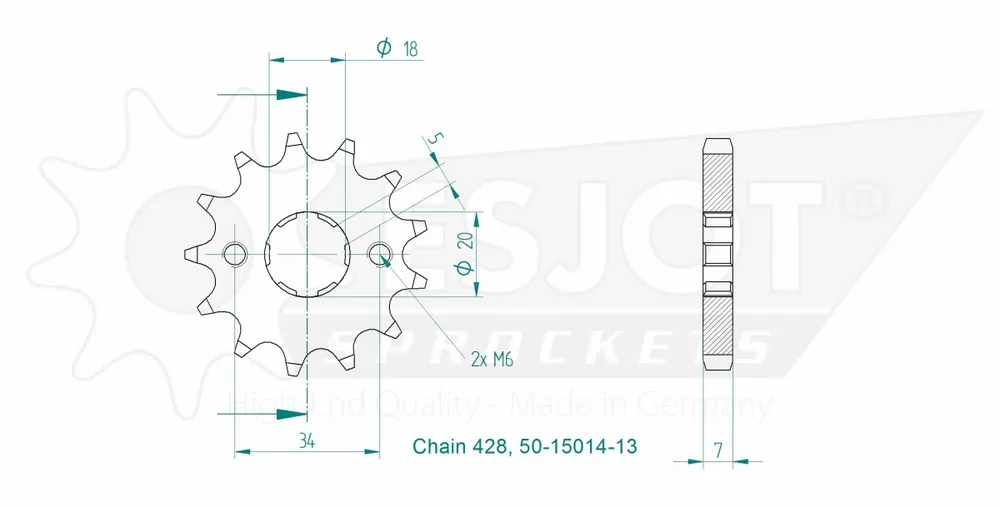 ESJOT - FRONT 13T, 428 - Sprockets - Geschikt voor Honda Cb 125 k5 Tijdelijk Beschikbaar