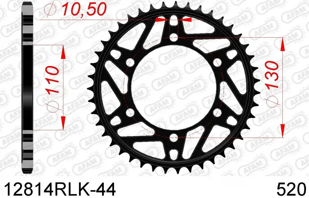 Beperkte Voorraad AFAM - REAR STEEL 44T, 520 - Sprockets - Hoogwaardige kwaliteit