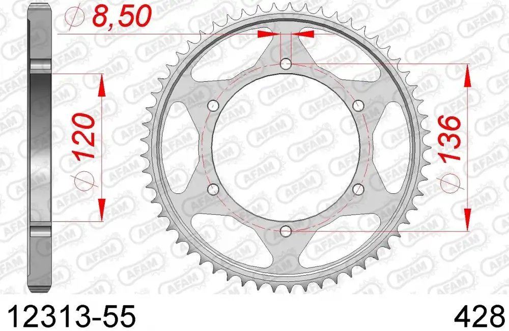 AFAM - REAR STEEL 55T, 428 - Sprockets - Compatibel met Yamaha Exclusief