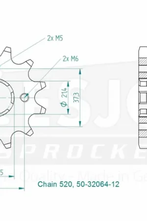 ESJOT - FRONT 12T, 520 - Sprockets - Compatibel met Yamaha XV 125 Handgemaakt