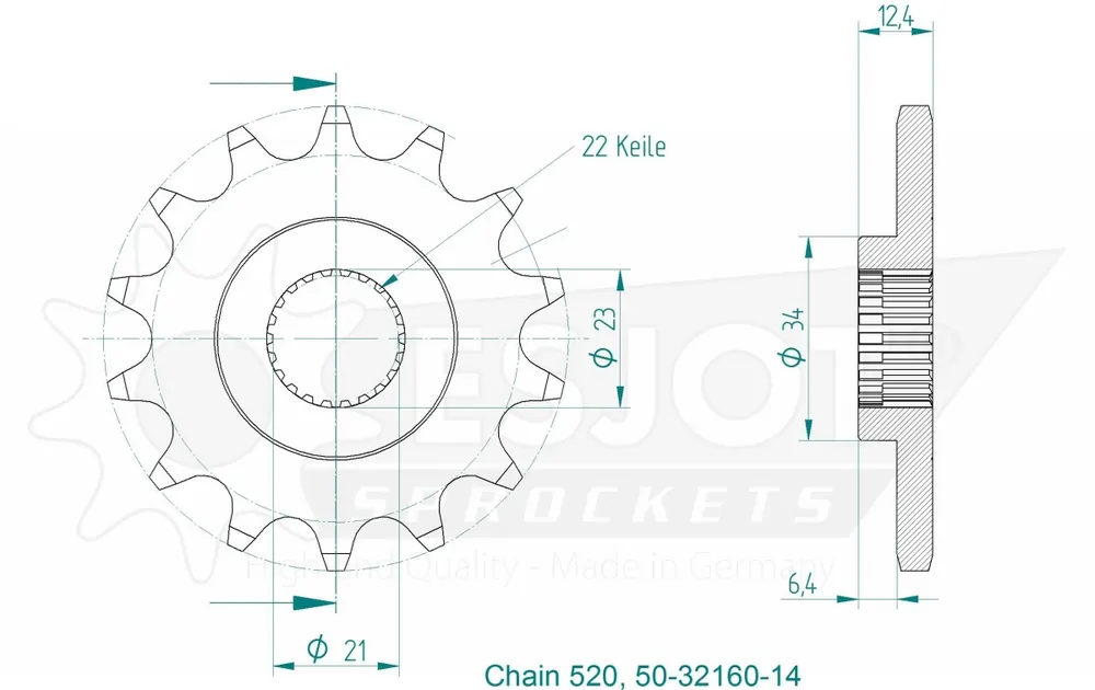 ESJOT - FRONT 14T, 520 - Sprockets - Compatibel met Yamaha Yfm 250 Raptor Koopje