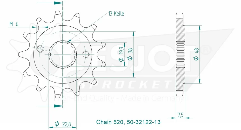 Luxe ESJOT - FRONT 13T, 520 - Sprockets - Compatibel met Kawasaki en Suzuki