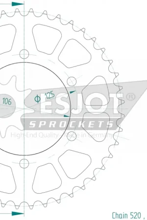Finale Uitverkoop ESJOT - REAR ALU 44T, 520 - Sprockets - 44T Aluminium