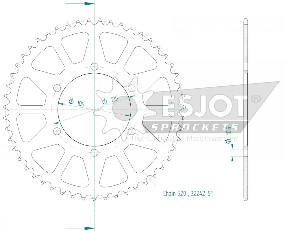 Koop Vandaag ESJOT - REAR STEEL 51T, 520 - Sprockets - Geschikt voor diverse Triumph modellen