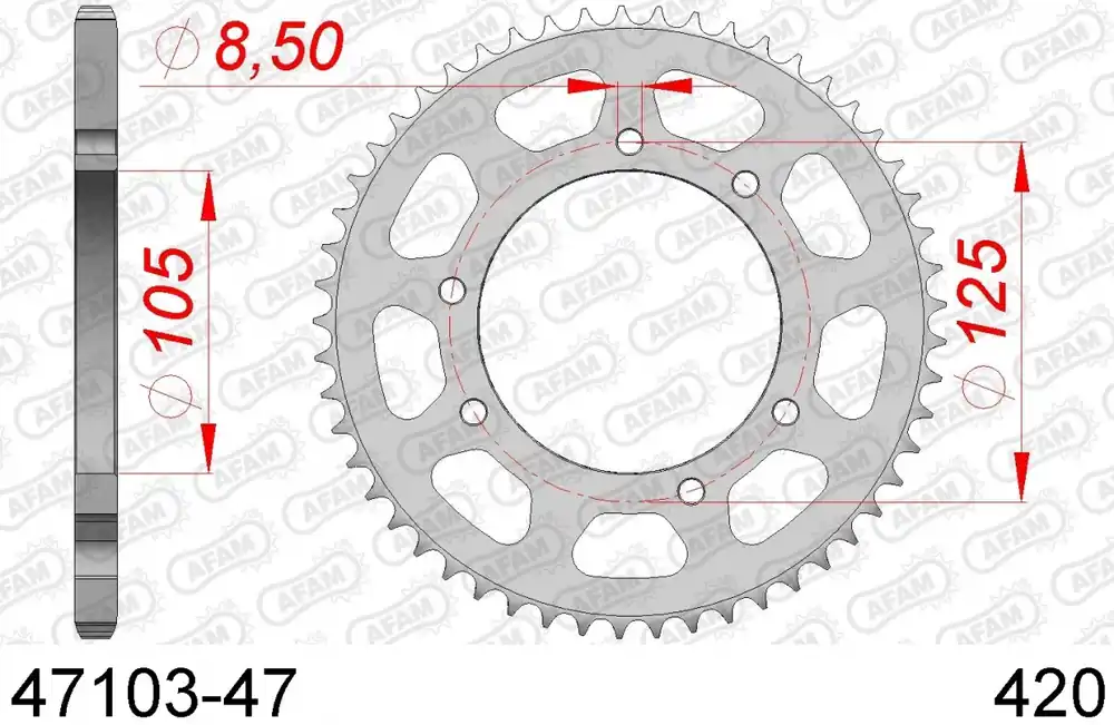 AFAM - REAR STEEL 47T, 420 - Sprockets - Compatible with Aprilia Rx 50 Series Origineel