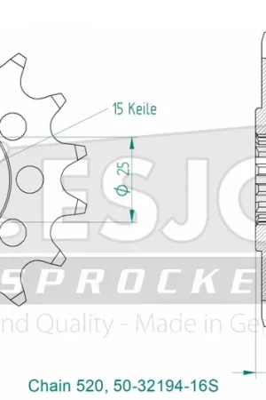 Express Levering ESJOT - FRONT 16T , LIGHT, 520 - Sprockets - Geschikt voor Aprilia