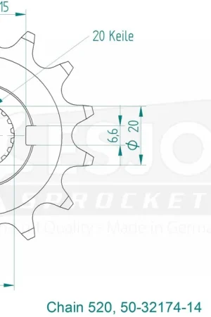 Aanbieding ESJOT - FRONT 14T, 520 - Sprockets - Geen specifieke merken