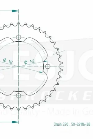 Nieuw ESJOT - REAR STEEL 38T, 520 - Sprockets - Duurzaam staal