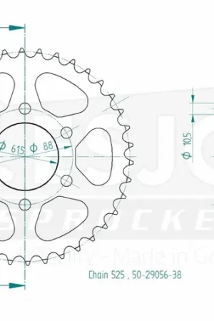 ESJOT - REAR STEEL 38T, 525 - Sprockets - Geschikt voor Royal Enfield Express Levering