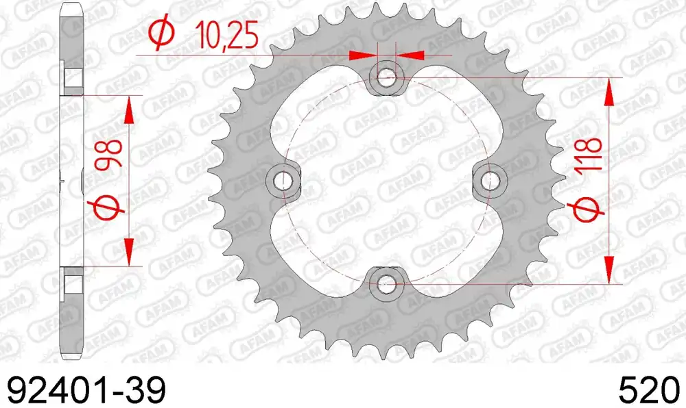 AFAM - REAR STEEL 39T, 520 - Sprockets - Compatibel met Can Am DS 450 Superprijs