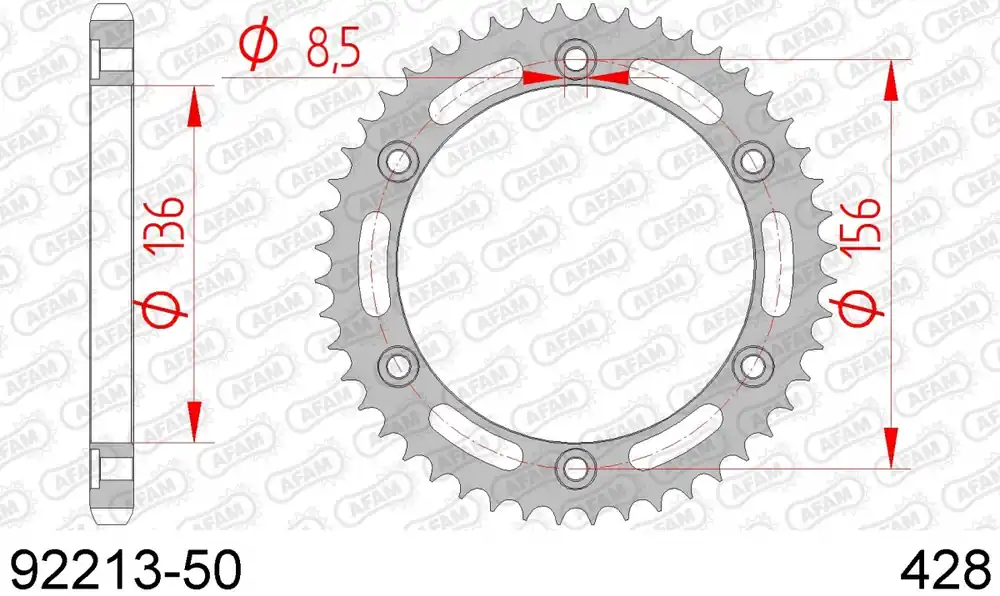 AFAM - REAR STEEL 50T, 428 - Sprockets - Sterke constructie Actieprijs