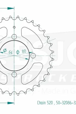 ESJOT - REAR STEEL 32T, 520 - Sprockets - Staal Authentiek