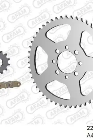 Tijdelijk Beschikbaar AFAM - 420R1 130 AR (CLIP) GOLD & SPROCKETS - Chain Kits - STEEL