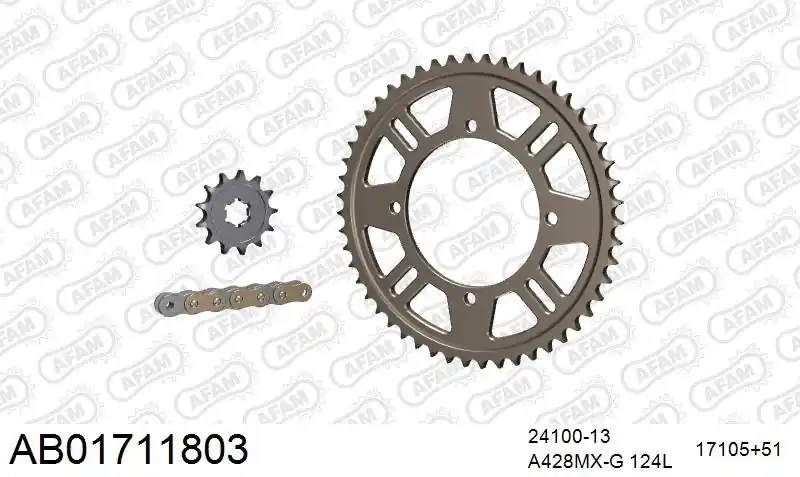 Budget AFAM - 428MX 124 ARS (CLIP) GOLD & SPROCKETS - Chain Kits - ALU